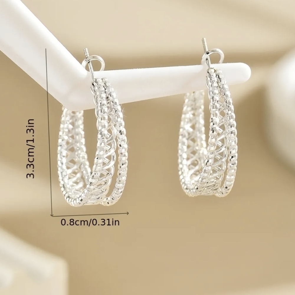 Silver Crystal Hoop Earrings with Elegant Design - Picture 3 of 3